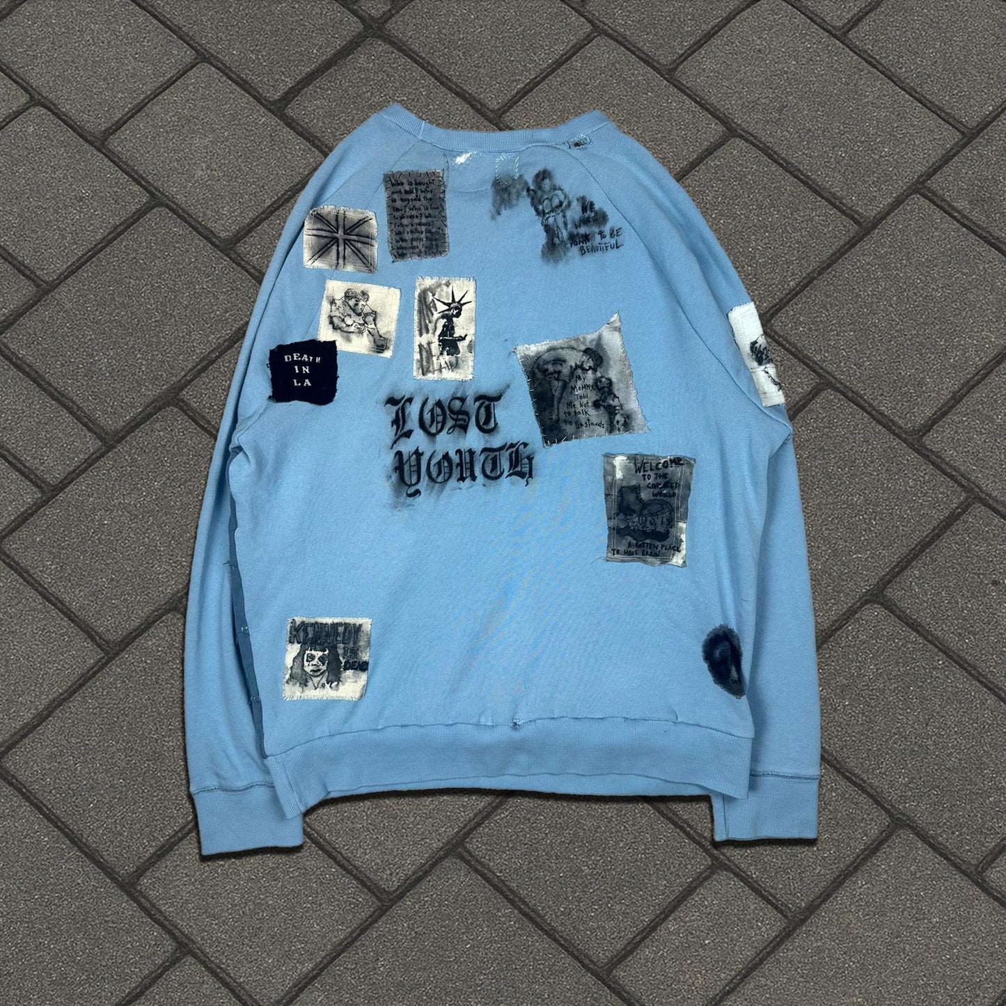 Miju Repairs Blue ‘Lost Youth’ Patchwork Crewneck