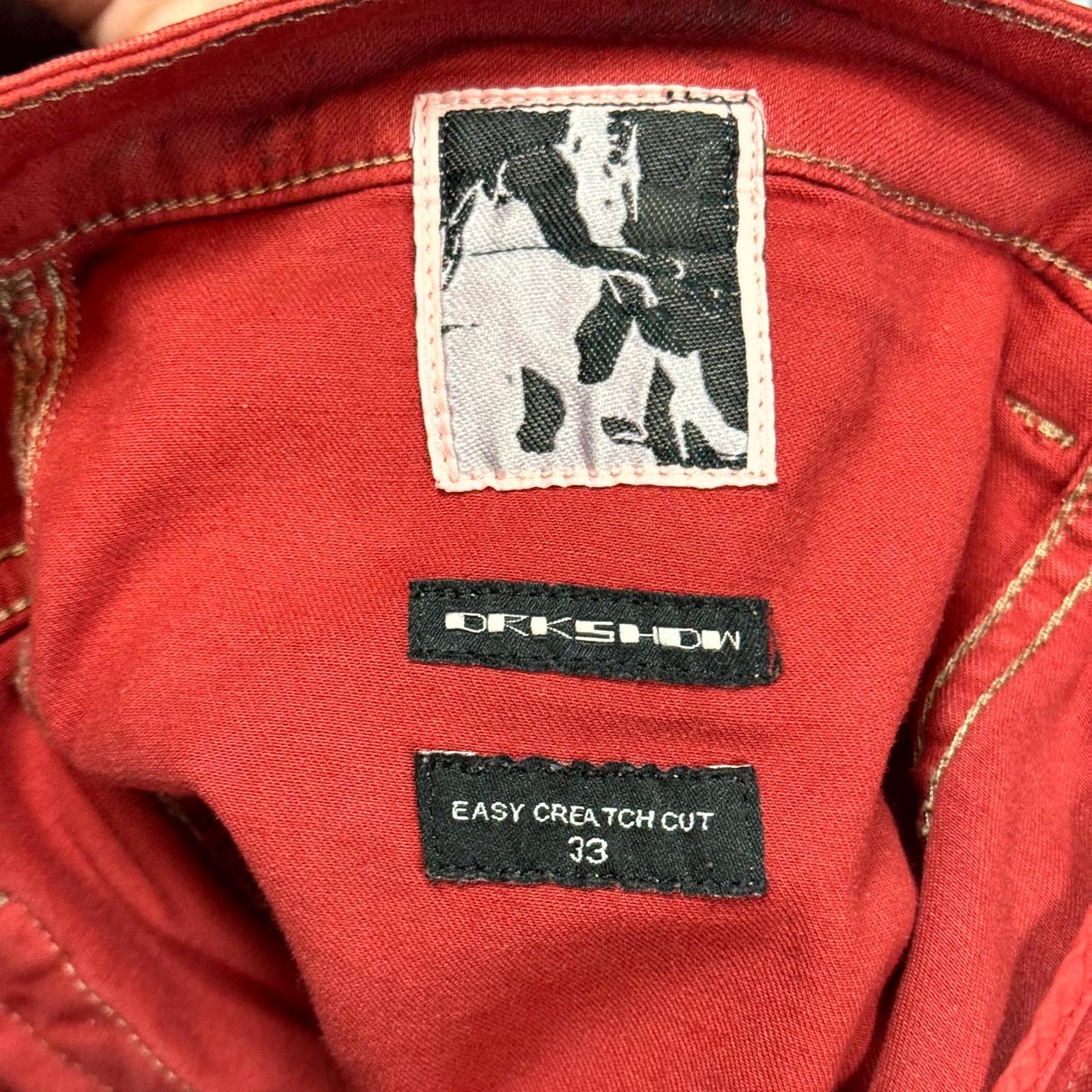 SS21 Rick Owens Dark Cherry Waxed Creatch Cargos