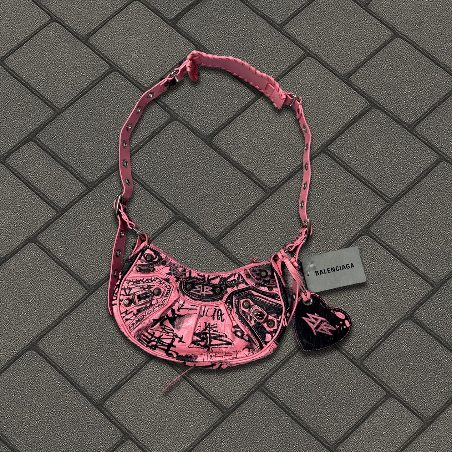 2022 Balenciaga Pink Graffiti Le Cagole Handbag