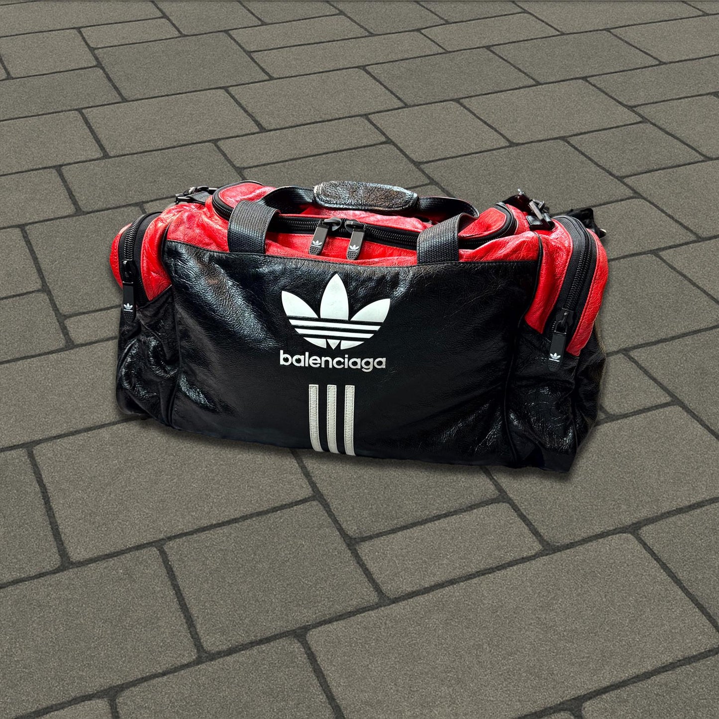 Balenciaga Adidas Trefoil Red Leather Duffel Bag
