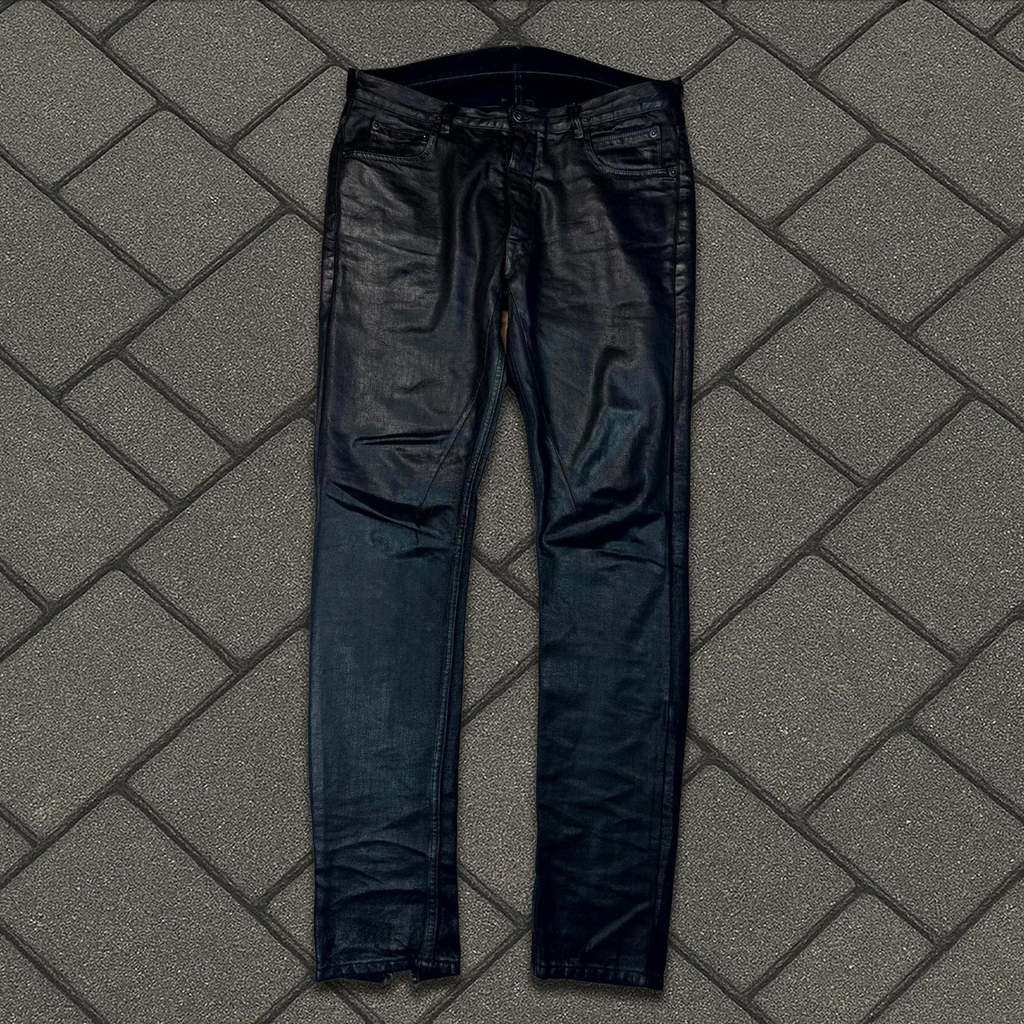 SS16 Rick Owens Black Waxed Torrence Cut Denim