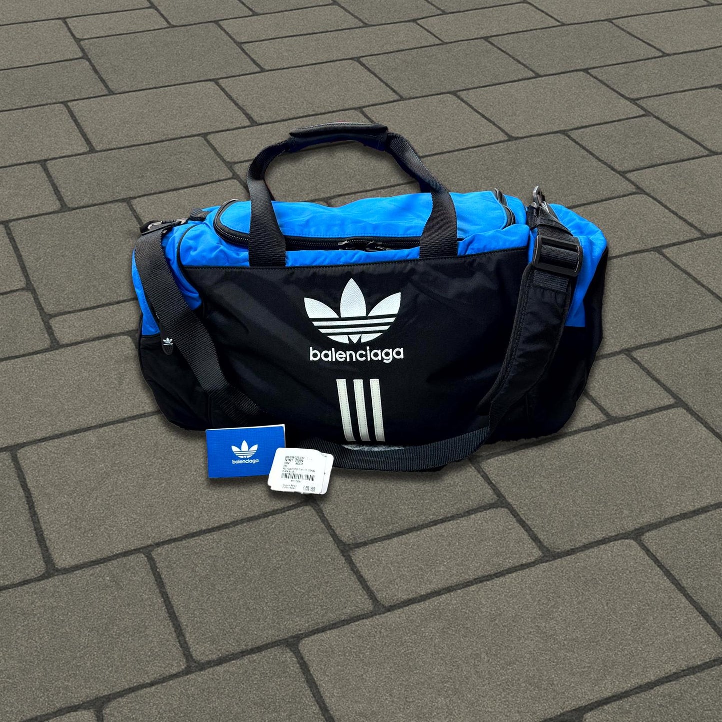 Balenciaga Adidas Trefoil Blue Canvas Duffel Bag