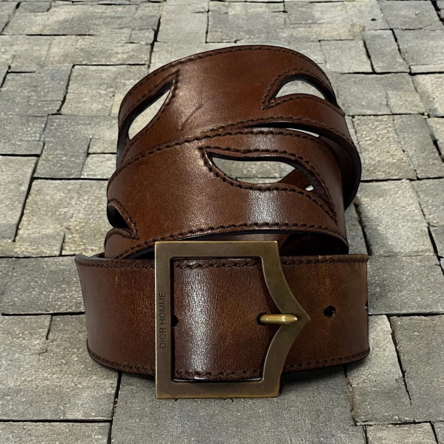SS05 Dior Homme Hollow Pattern Brown D-Point Belt