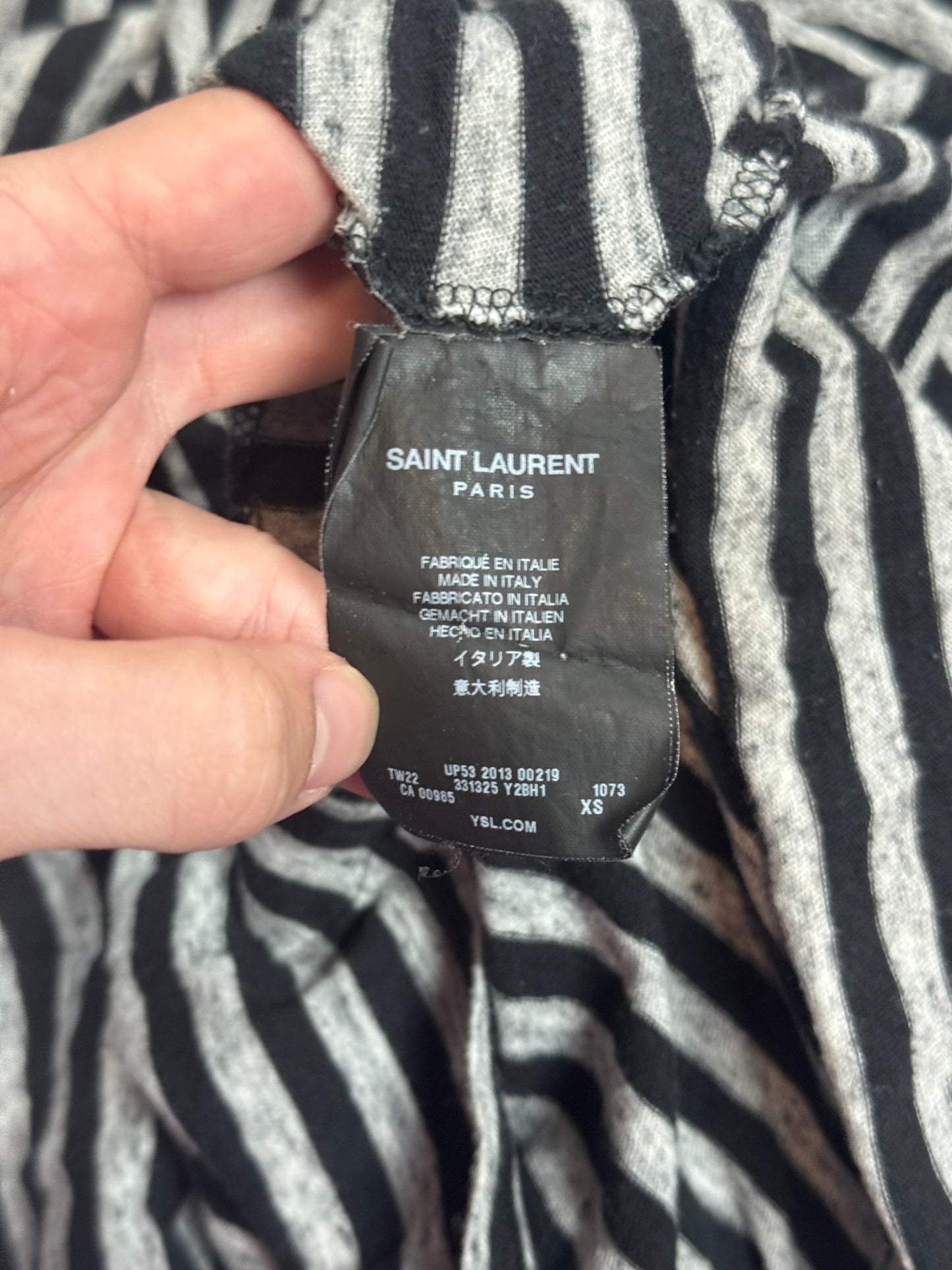 FW13 Saint Laurent Paris Grey Striped Tee Shirt