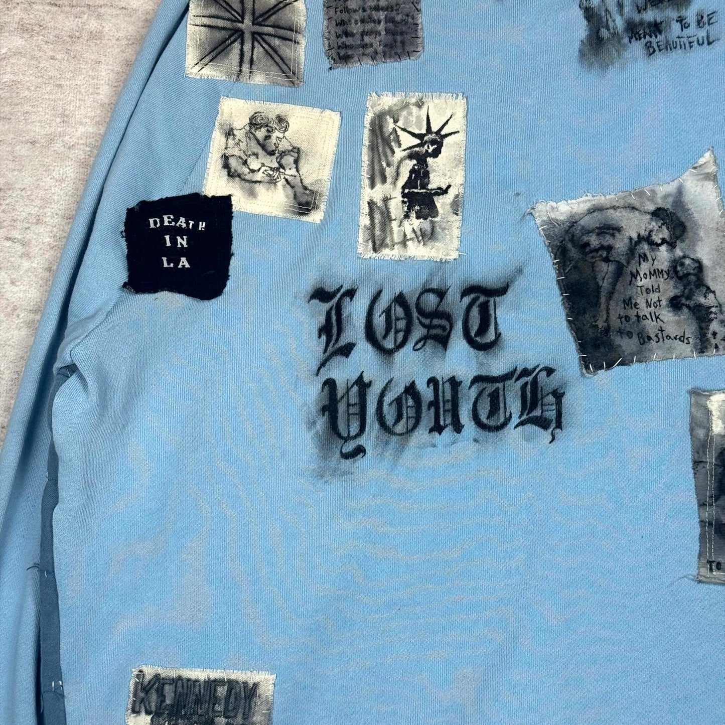 Miju Repairs Blue ‘Lost Youth’ Patchwork Crewneck