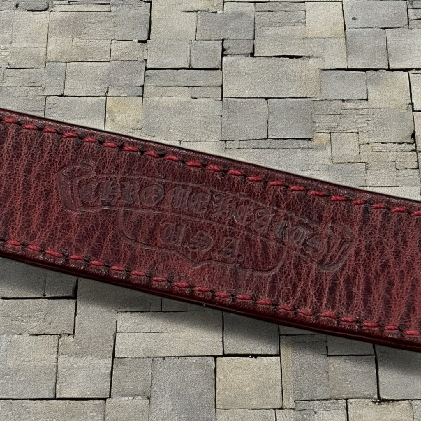 Chrome Hearts Red Heart 3 Snap Leather Bracelet