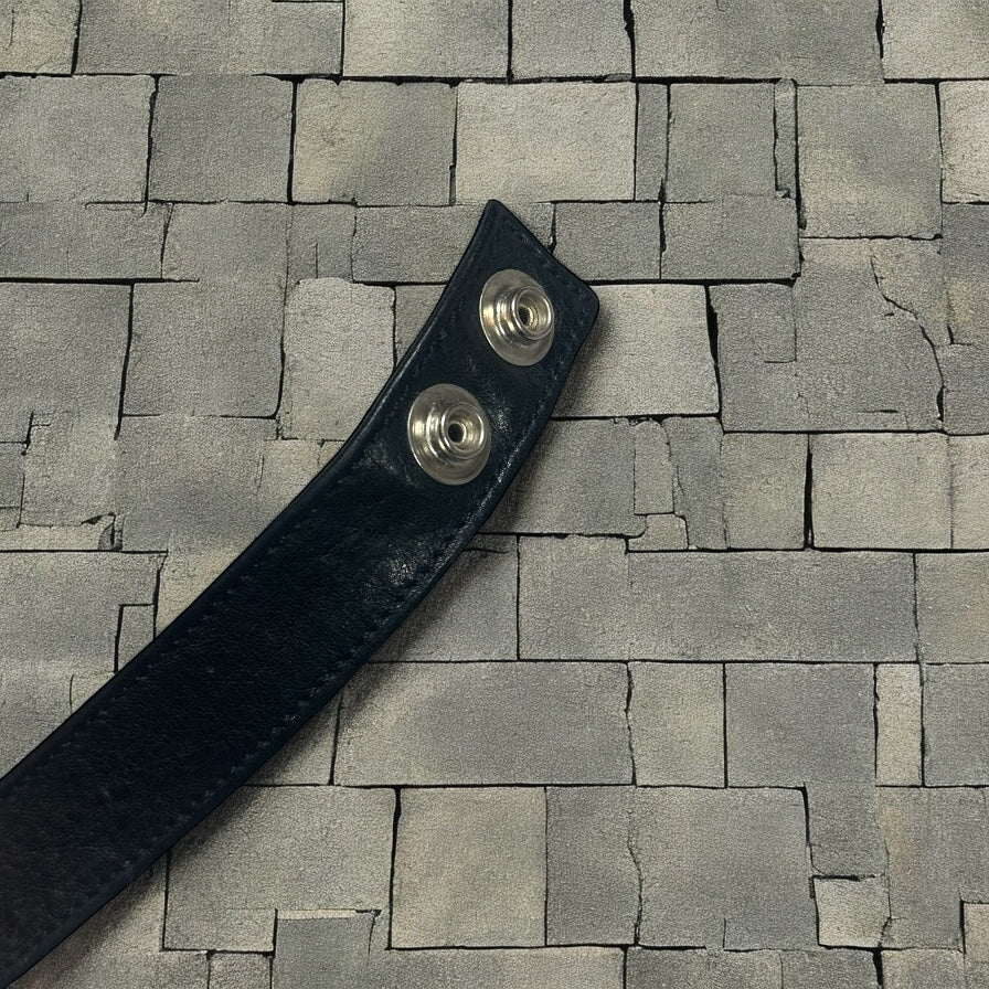 Chrome Hearts Black Leather Crossball 3 Snap Bracelet