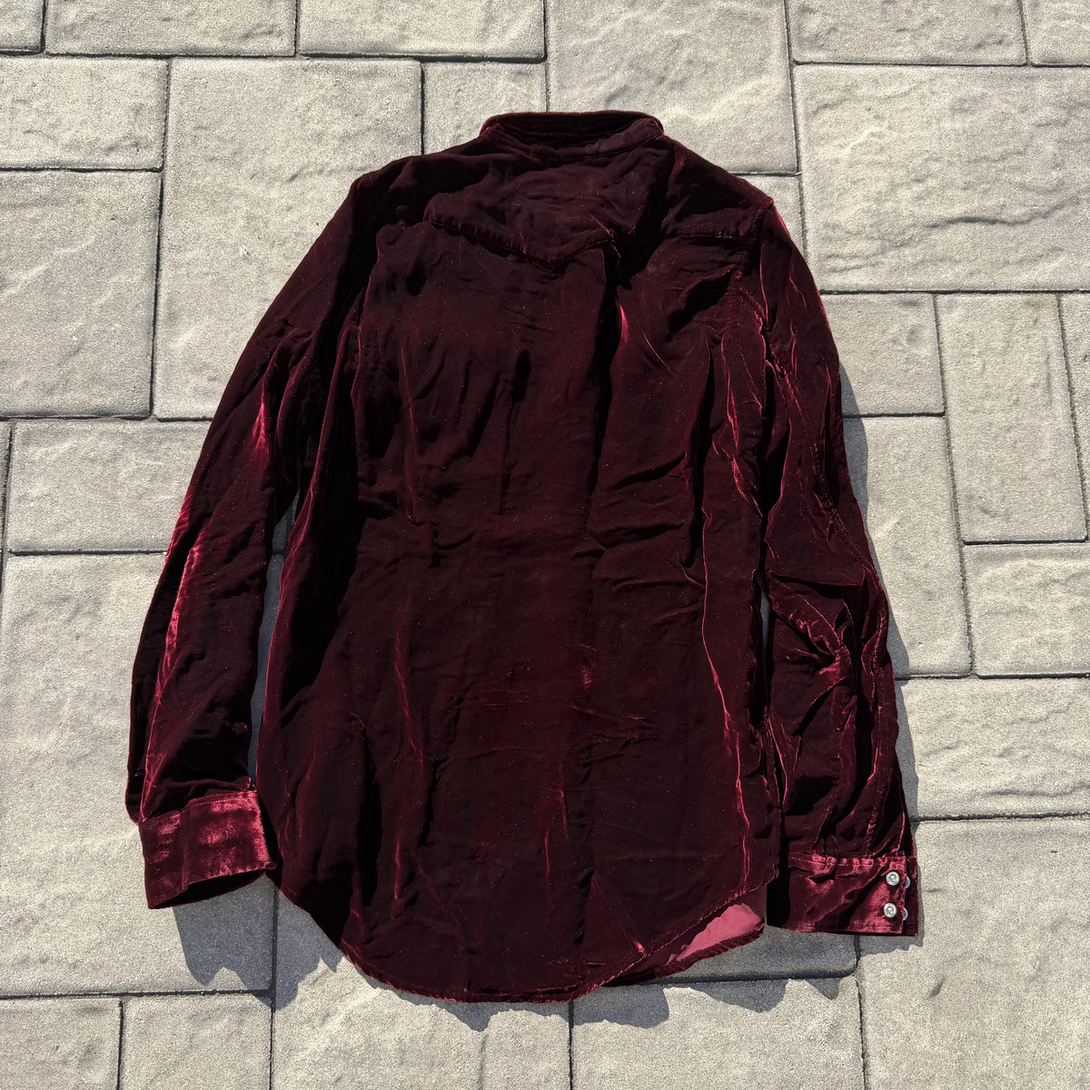 Saint Laurent Paris Burgundy Velvet Button Up Shirt