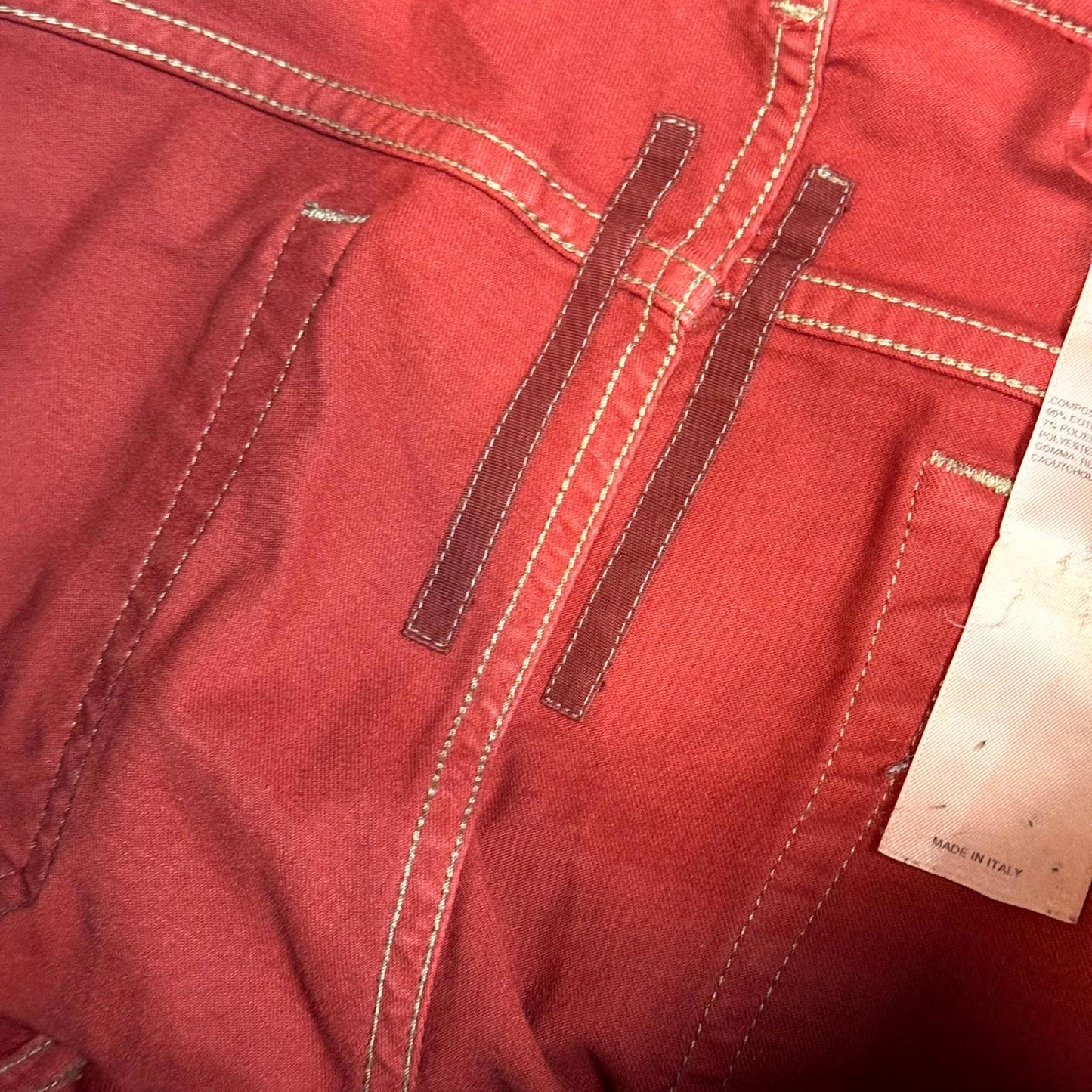 SS21 Rick Owens Dark Cherry Waxed Creatch Cargos