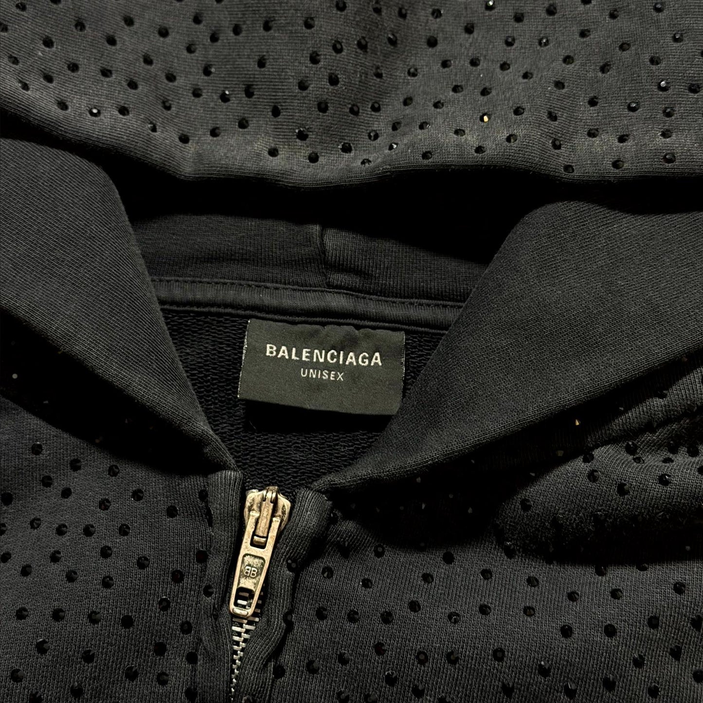 2022 Balenciaga Black Rhinestone Zip Up