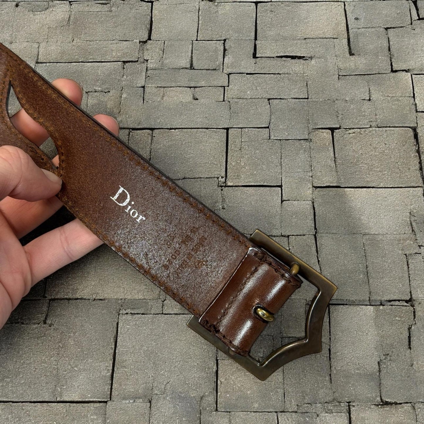 SS05 Dior Homme Hollow Pattern Brown D-Point Belt
