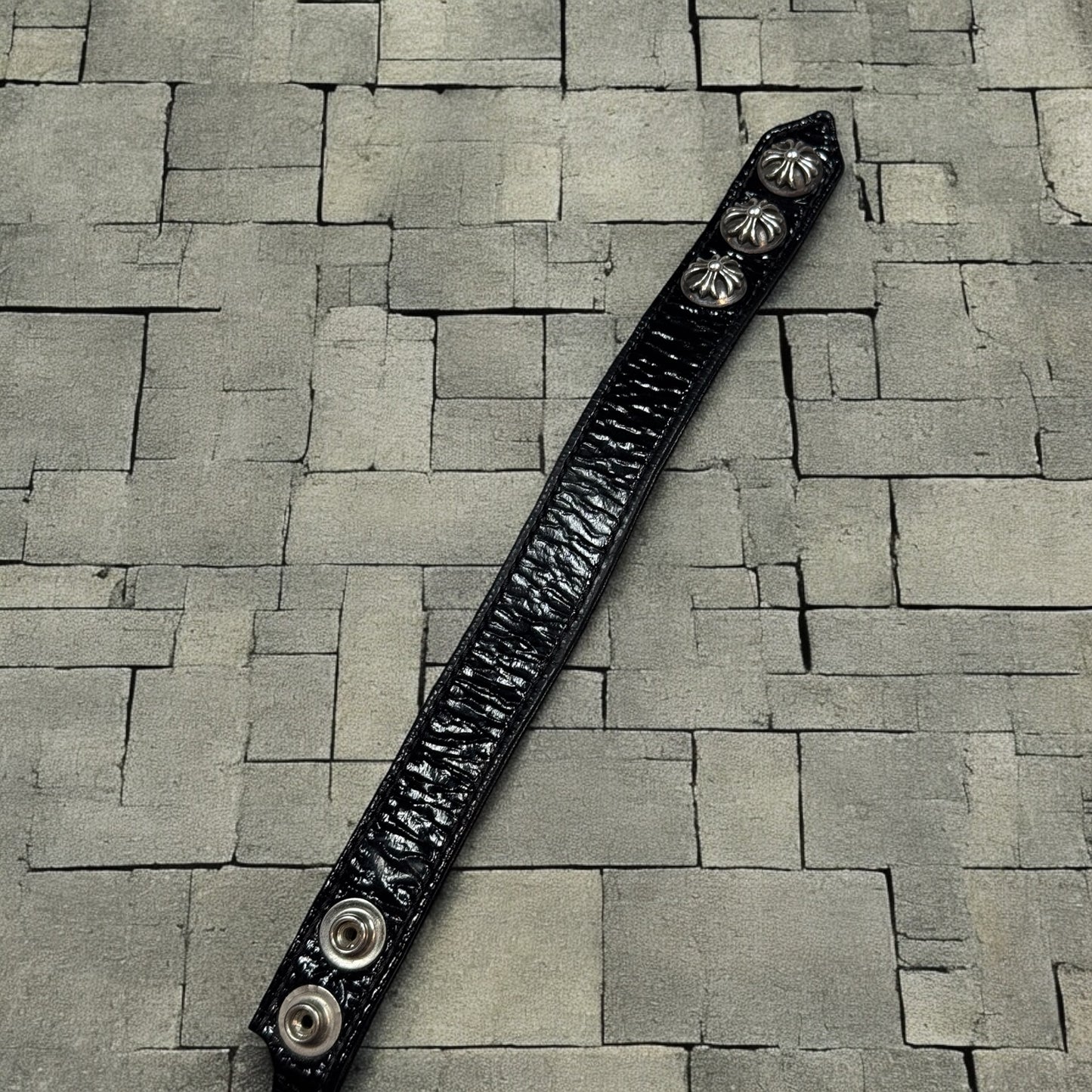 Chrome Hearts Patent Leather 3 Snap Bracelet