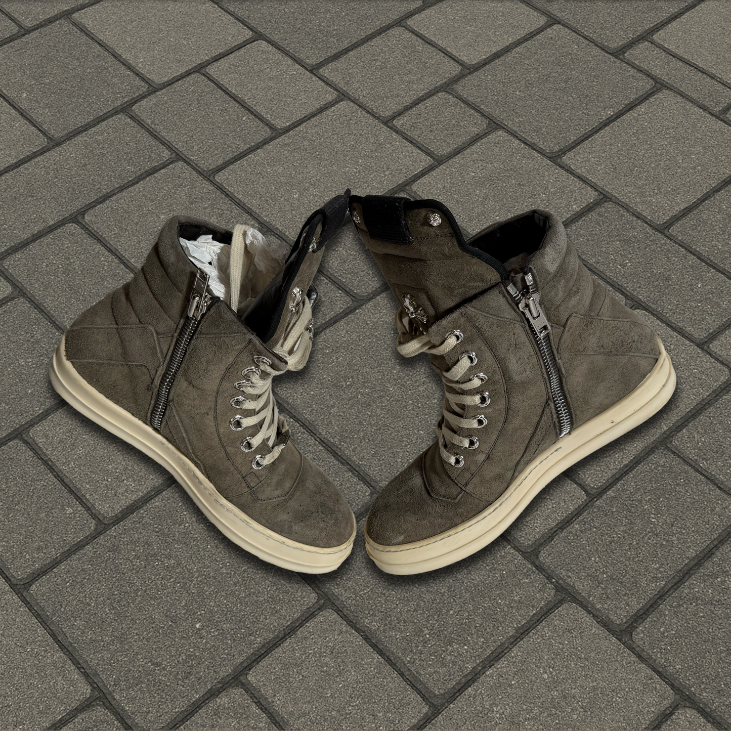 Rick Owens Chrome Hearts Rhodium Geobasket Sneakers