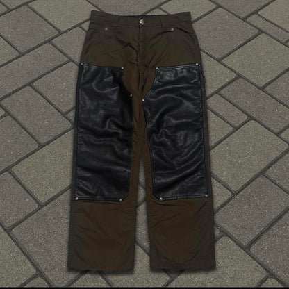 Chrome Hearts Brown Leather Knee Pink Cross Carpenter Pants