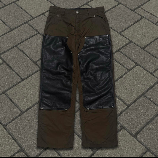 Chrome Hearts Brown Leather Knee Pink Cross Carpenter Pants