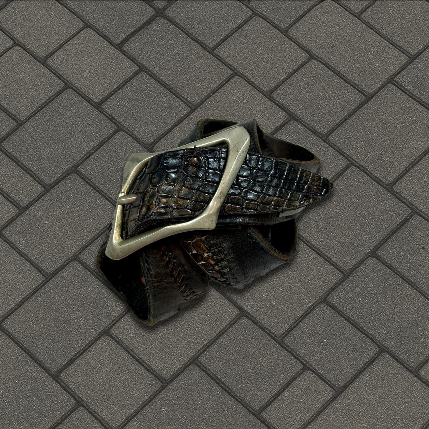 14th Addiction Scar Stitch Crocodile Leather Belt