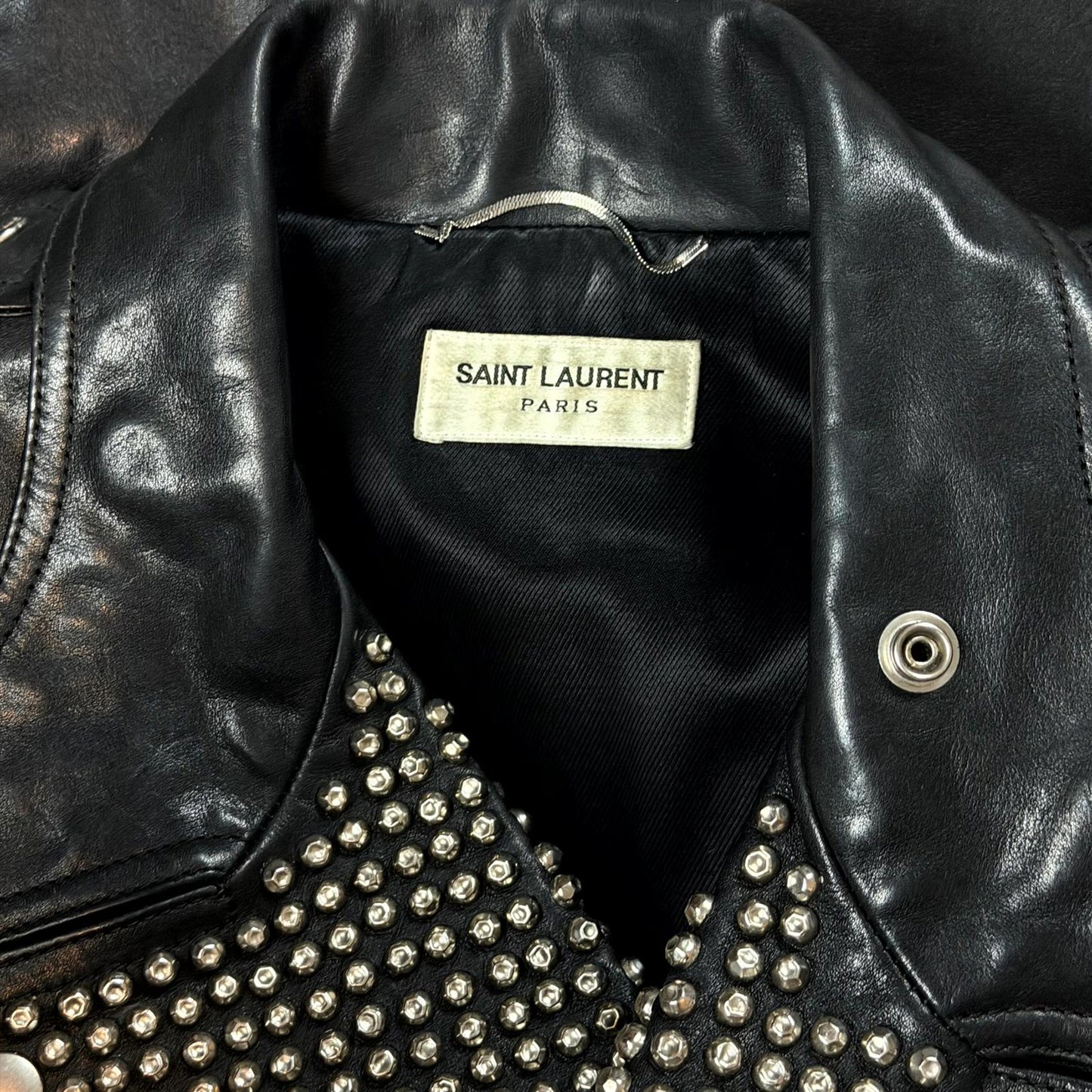 FW14 Saint Laurent Paris Black Studded Leather Jacket