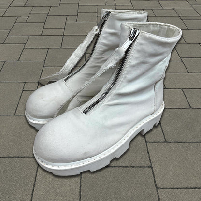 Rick Owens DRKSHDW White Front Zip Megatooth Boots
