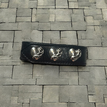 Chrome Hearts Black Leather Heart 3 Snap Bracelet