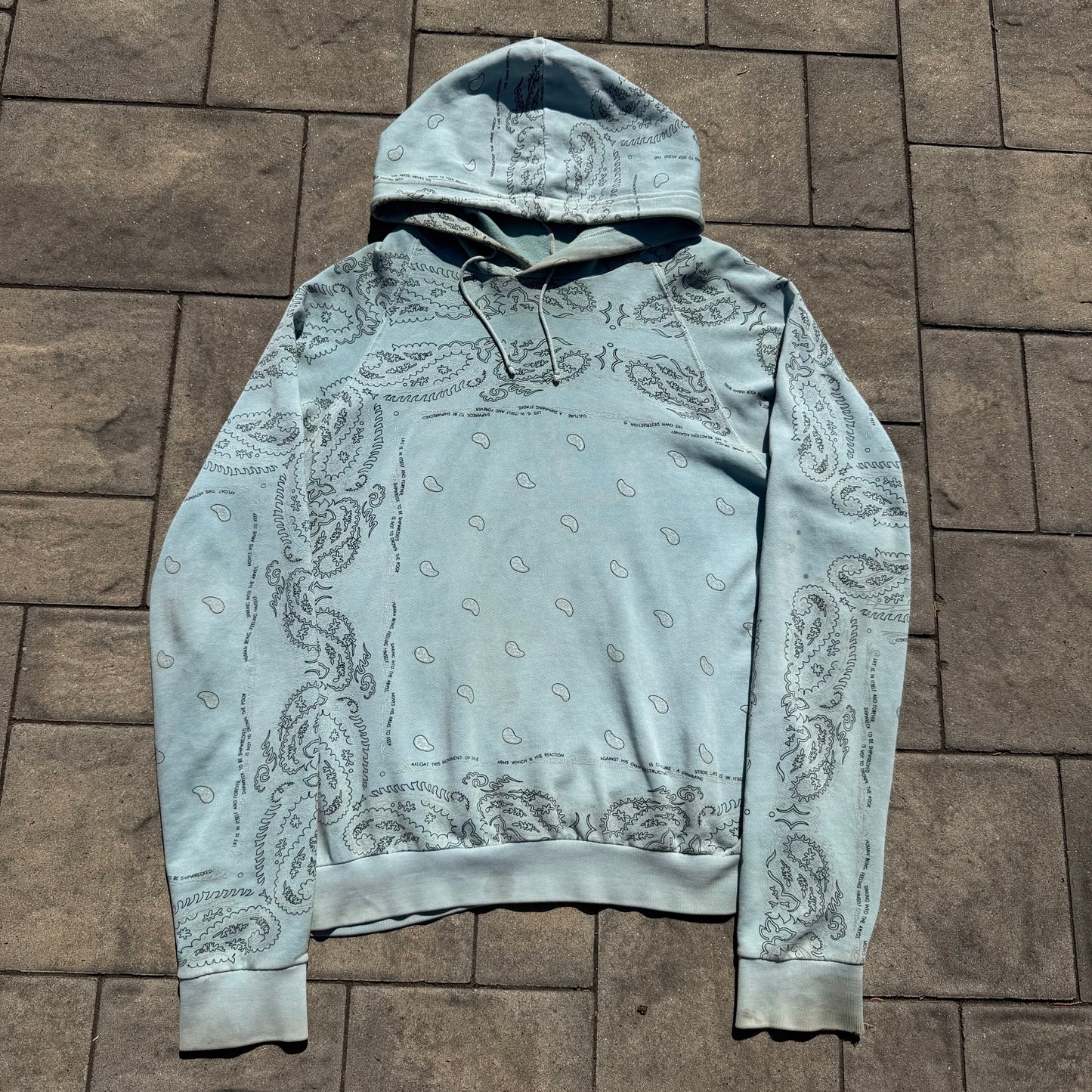 AW04 Raf Simons Baby Blue Pocketless Paisley Hoodie
