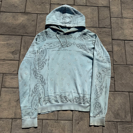 AW04 Raf Simons Baby Blue Pocketless Paisley Hoodie