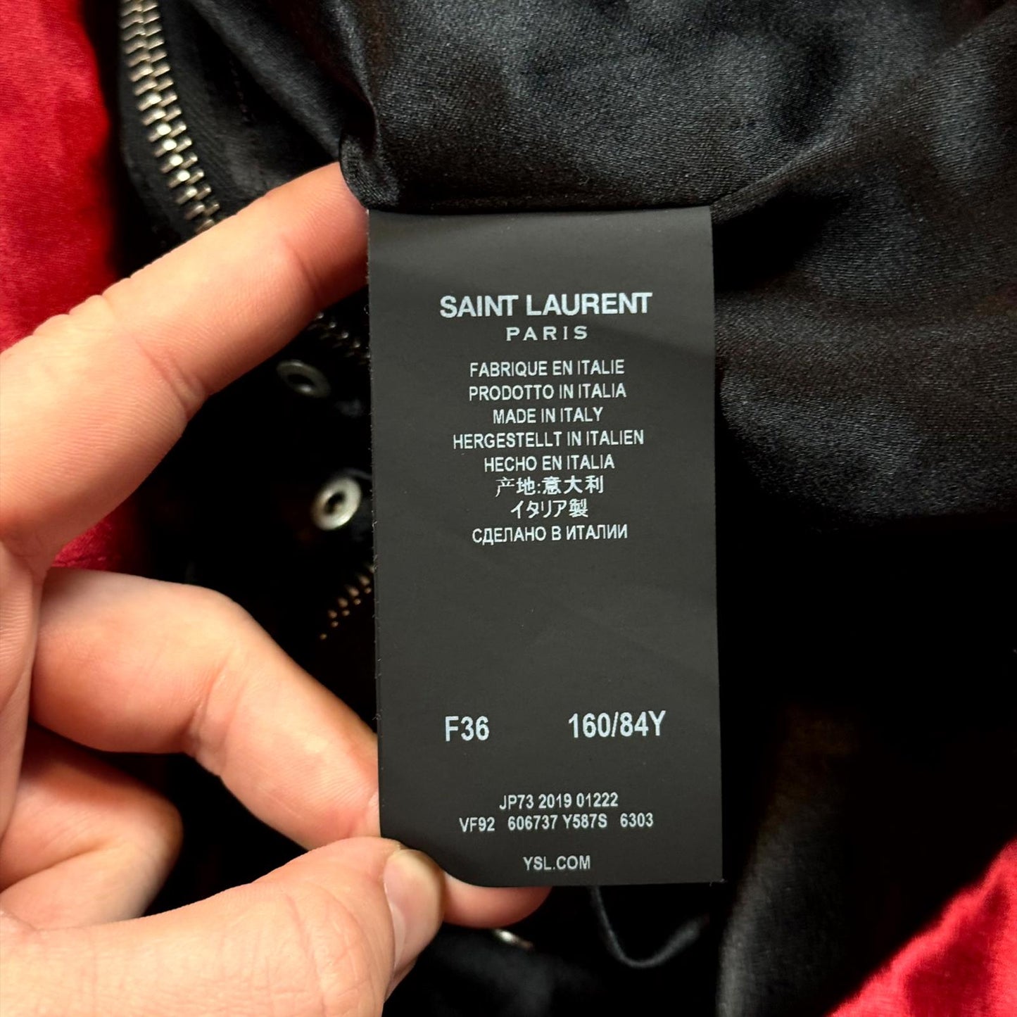 2019 Saint Laurent Paris Red Studded Silk Jacket