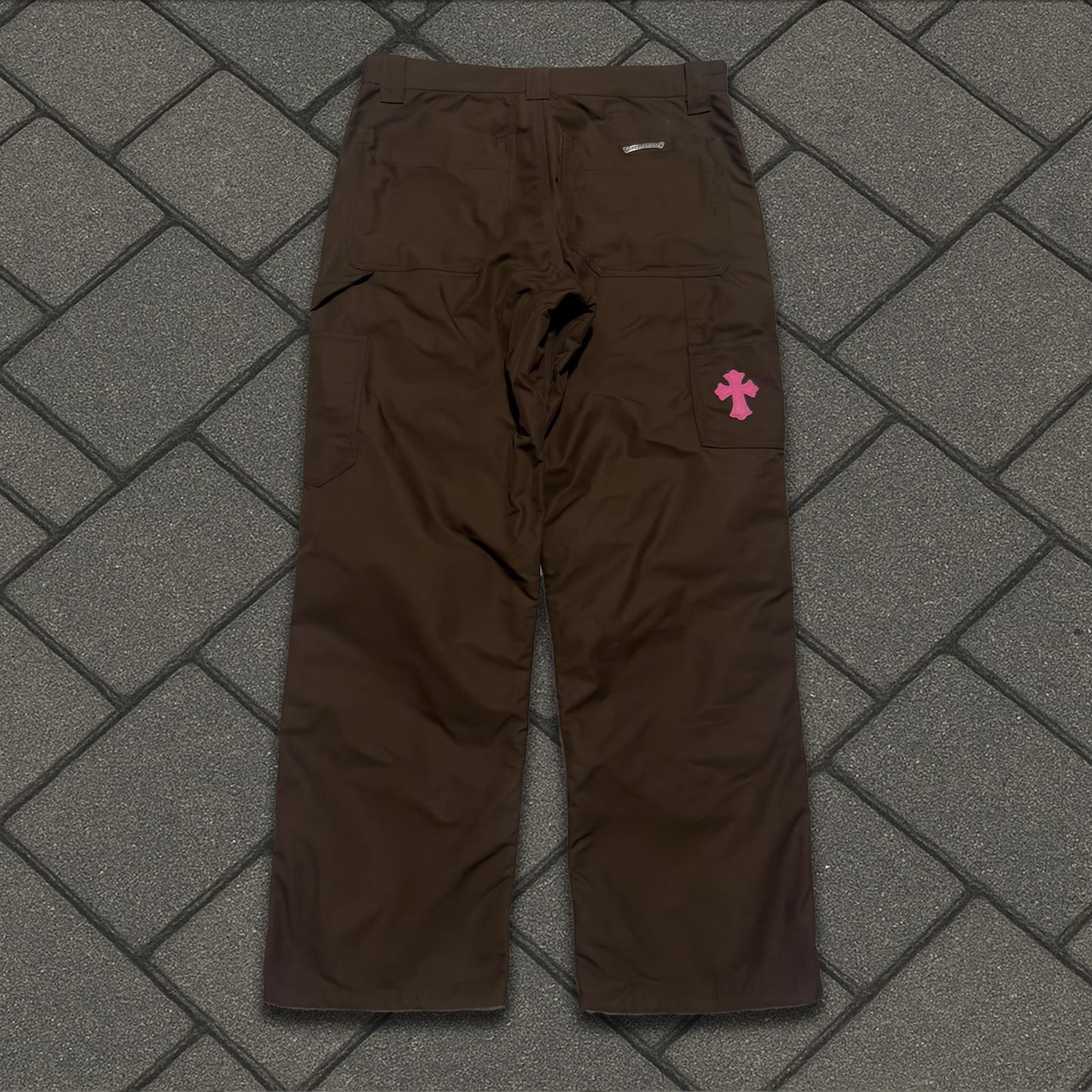 Chrome Hearts Brown Leather Knee Pink Cross Carpenter Pants