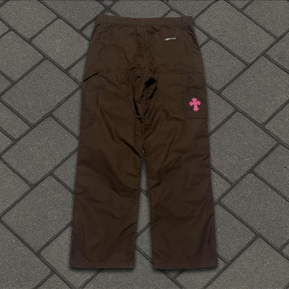 Chrome Hearts Brown Leather Knee Pink Cross Carpenter Pants