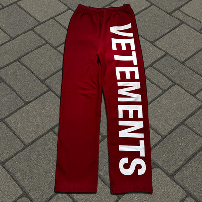 AW18 Vetements Red Spellout Sweatpants