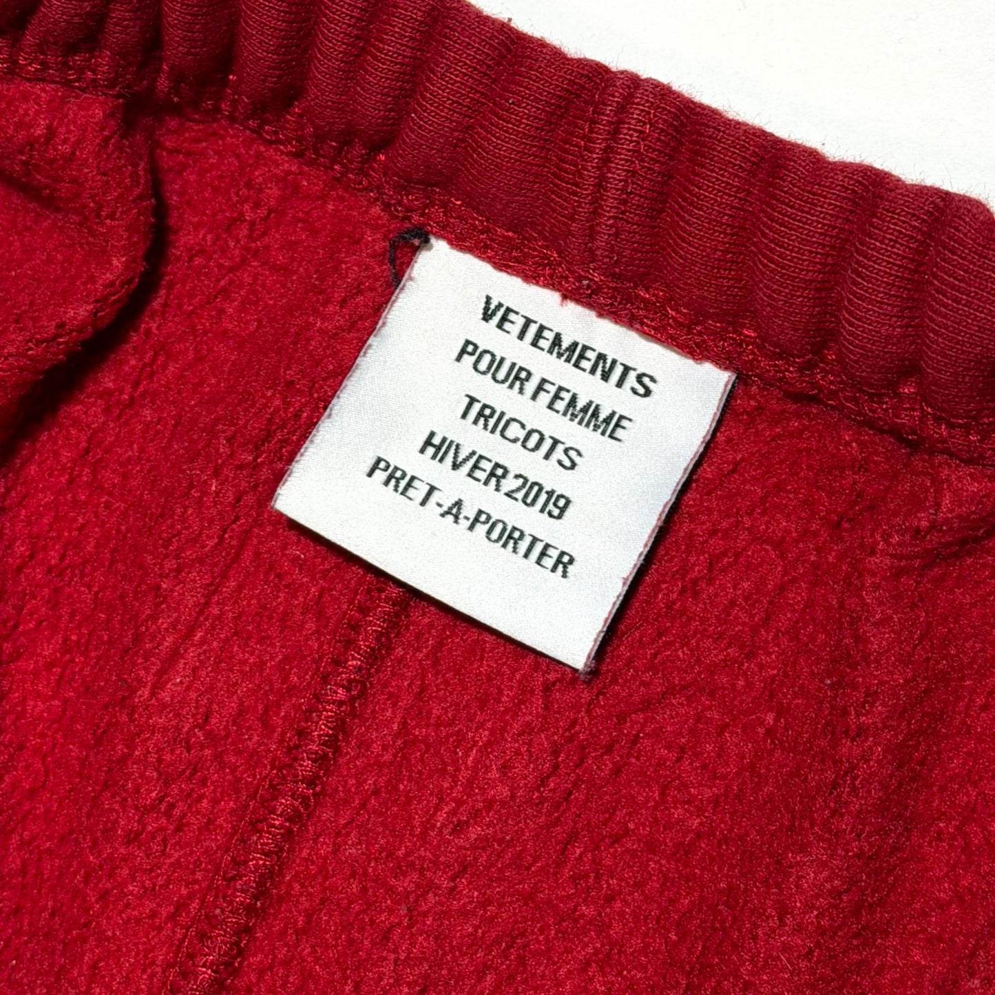 AW18 Vetements Red Spellout Sweatpants