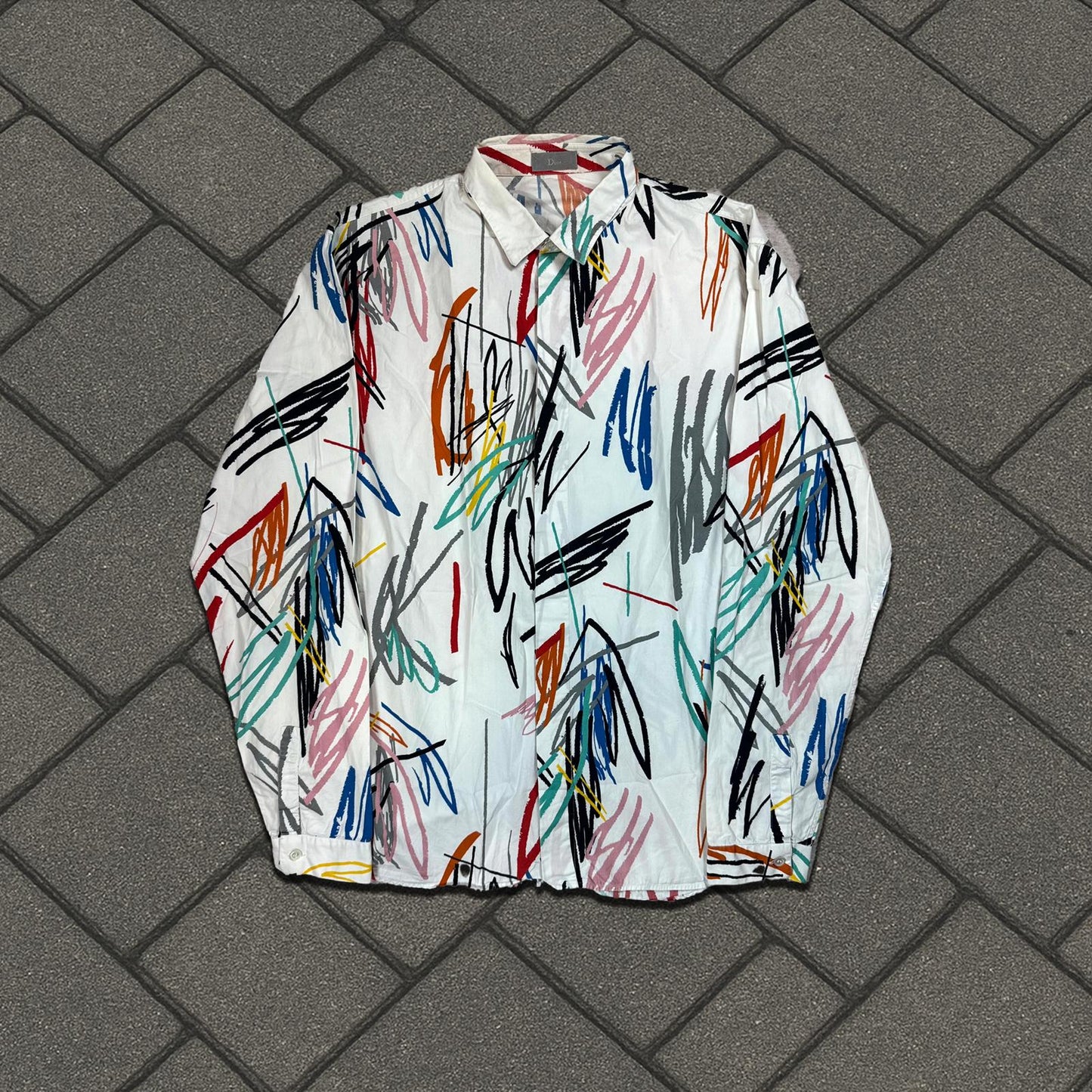 SS15 Dior Homme White Scribble Button Up Shirt