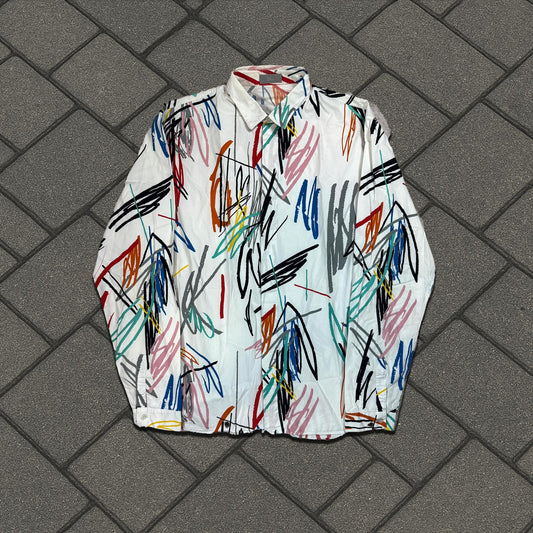 SS15 Dior Homme White Scribble Button Up Shirt