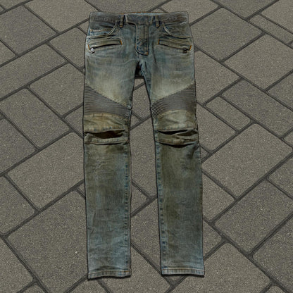 SS15 Balmain Dirty Mudwash Biker Denim