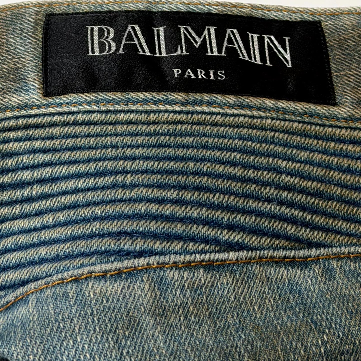 SS15 Balmain Dirty Mudwash Biker Denim