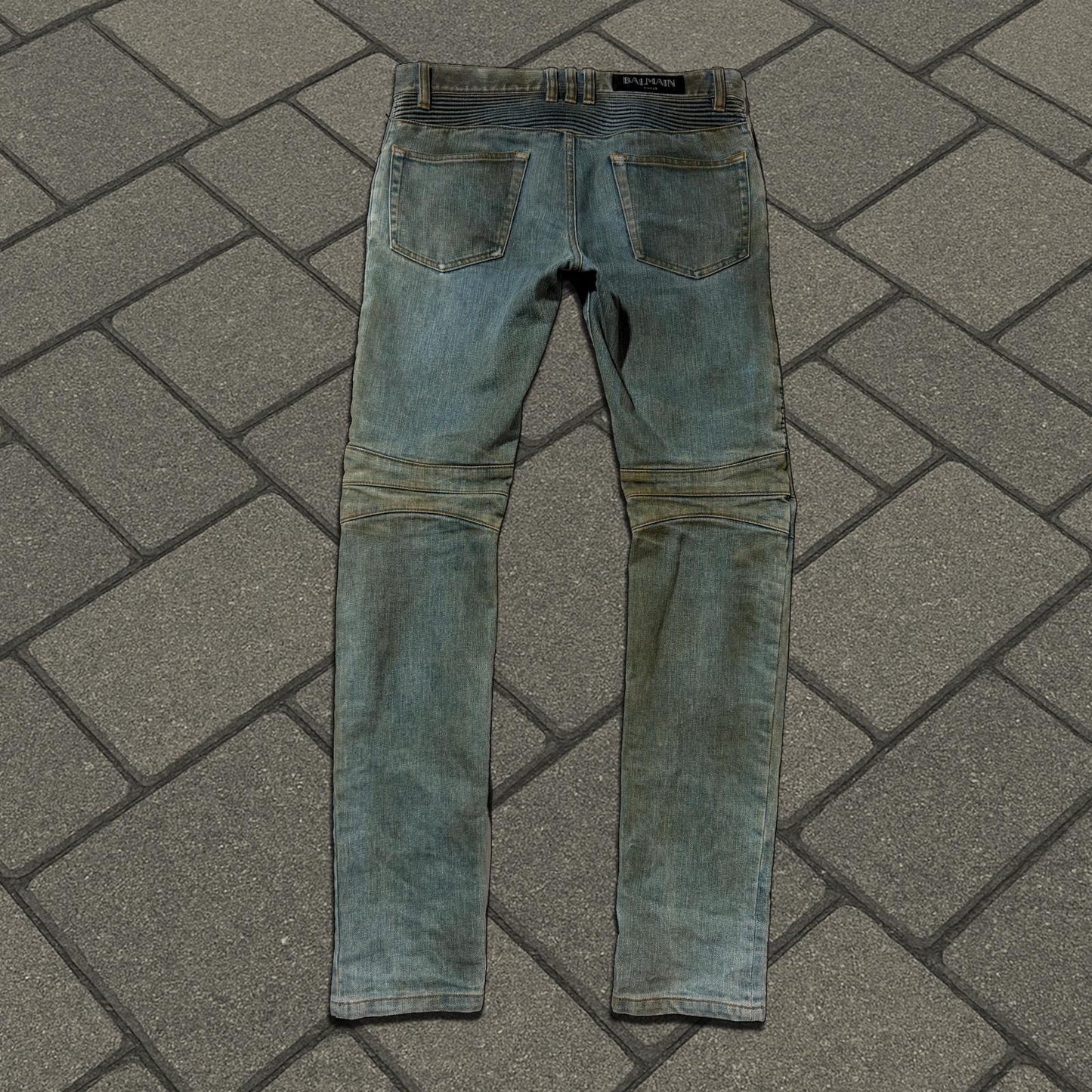 SS15 Balmain Dirty Mudwash Biker Denim