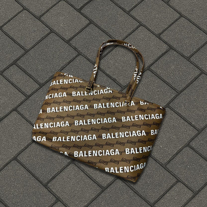 Balenciaga Brown Monogram Leather Tote Bag