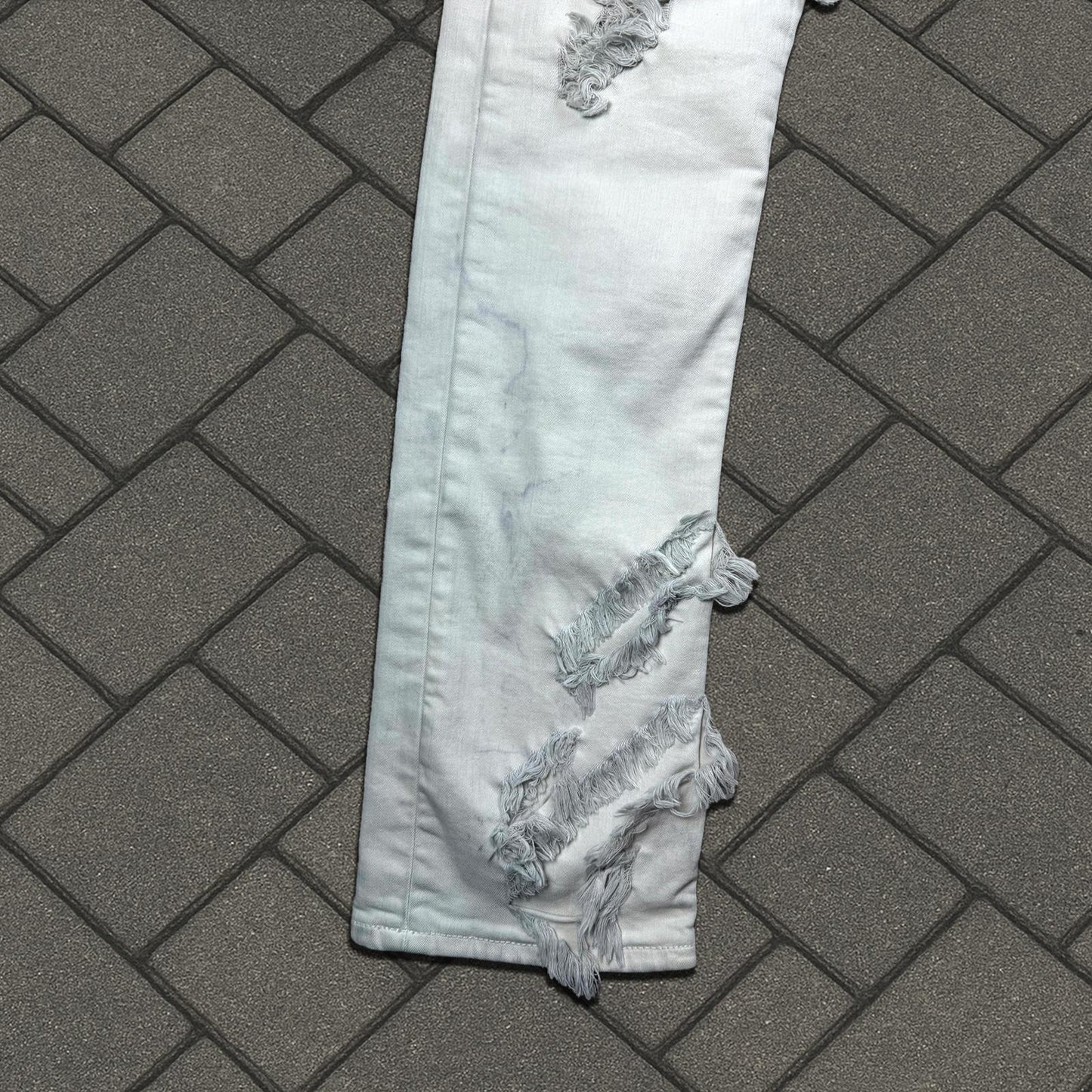 Rick Owens DRKSHDW Slashed White Detroit Cut Denim