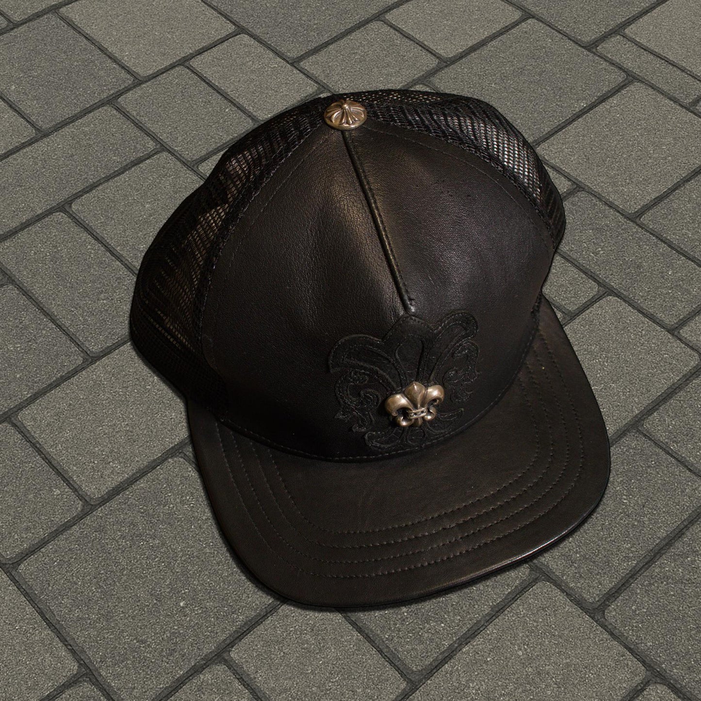 Chrome Hearts Fleur Leather Trucker Hat