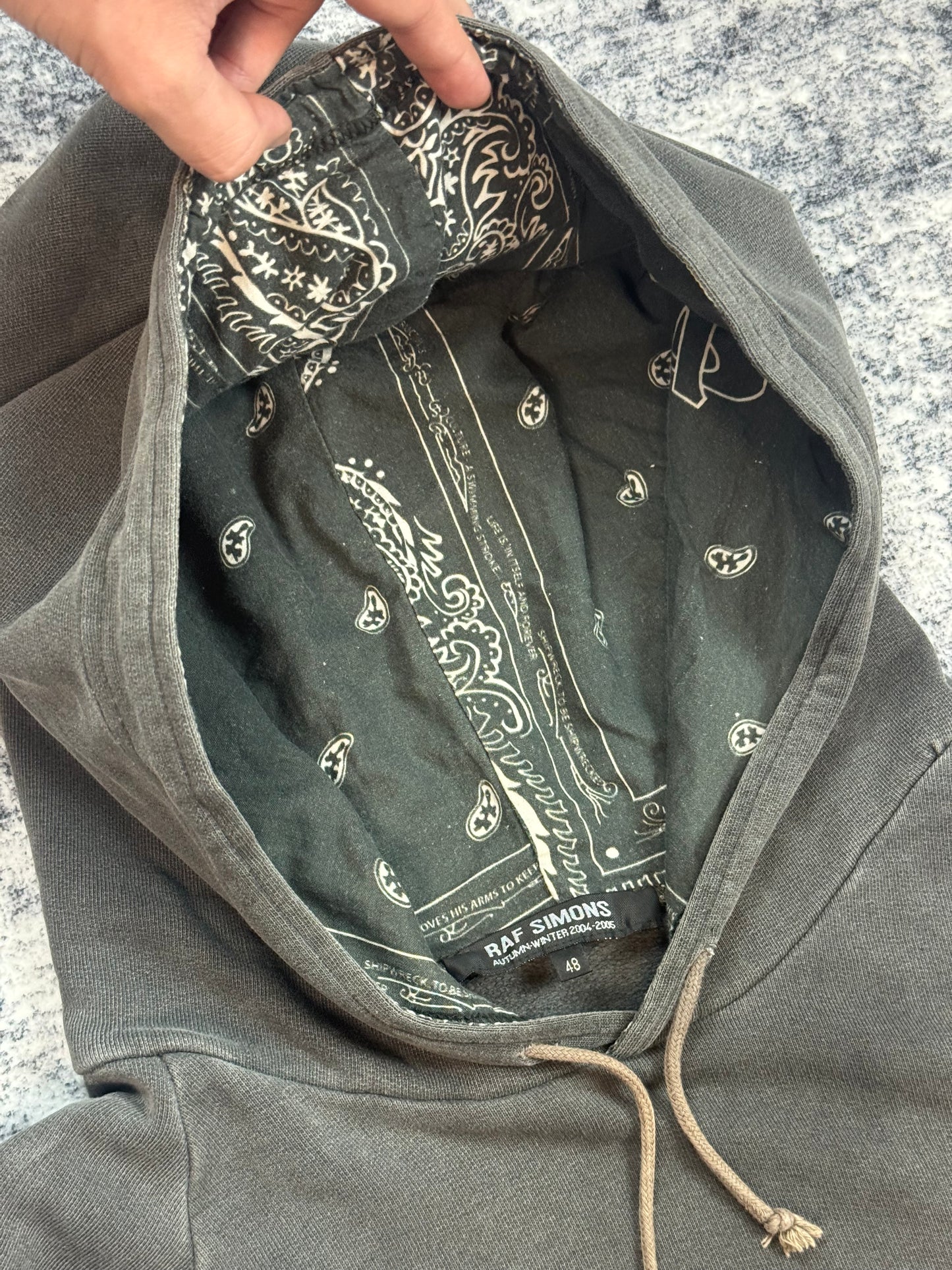 AW04 Raf Simons “Waves” Black Reverse Paisley Hoodie