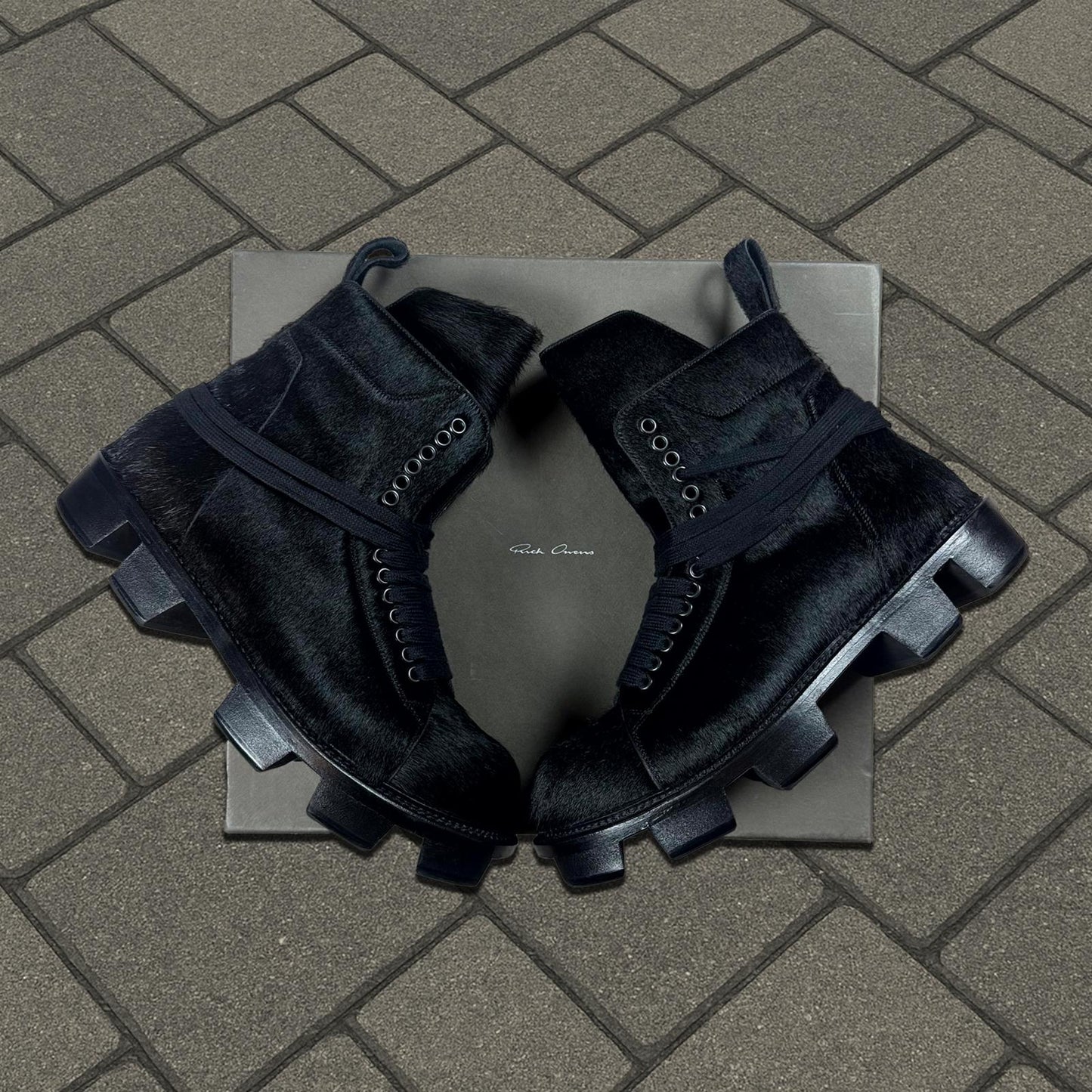 FW13 Rick Owens ‘Plinth’ Black Pony Hair Megatooth Boots