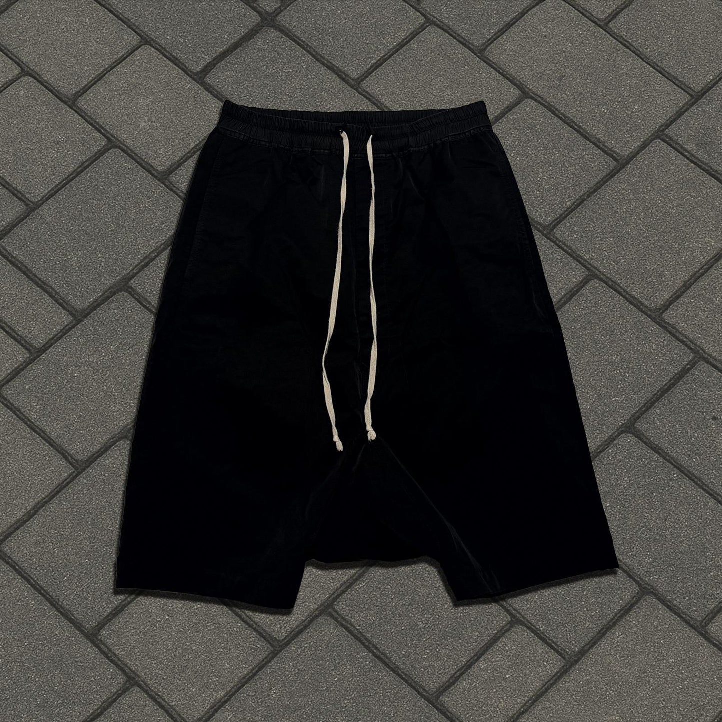 FW17 Rick Owens 'Glitter' Black Cotton Pod Shorts