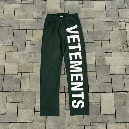 AW19 Vetements Green Spellout Sweatpants