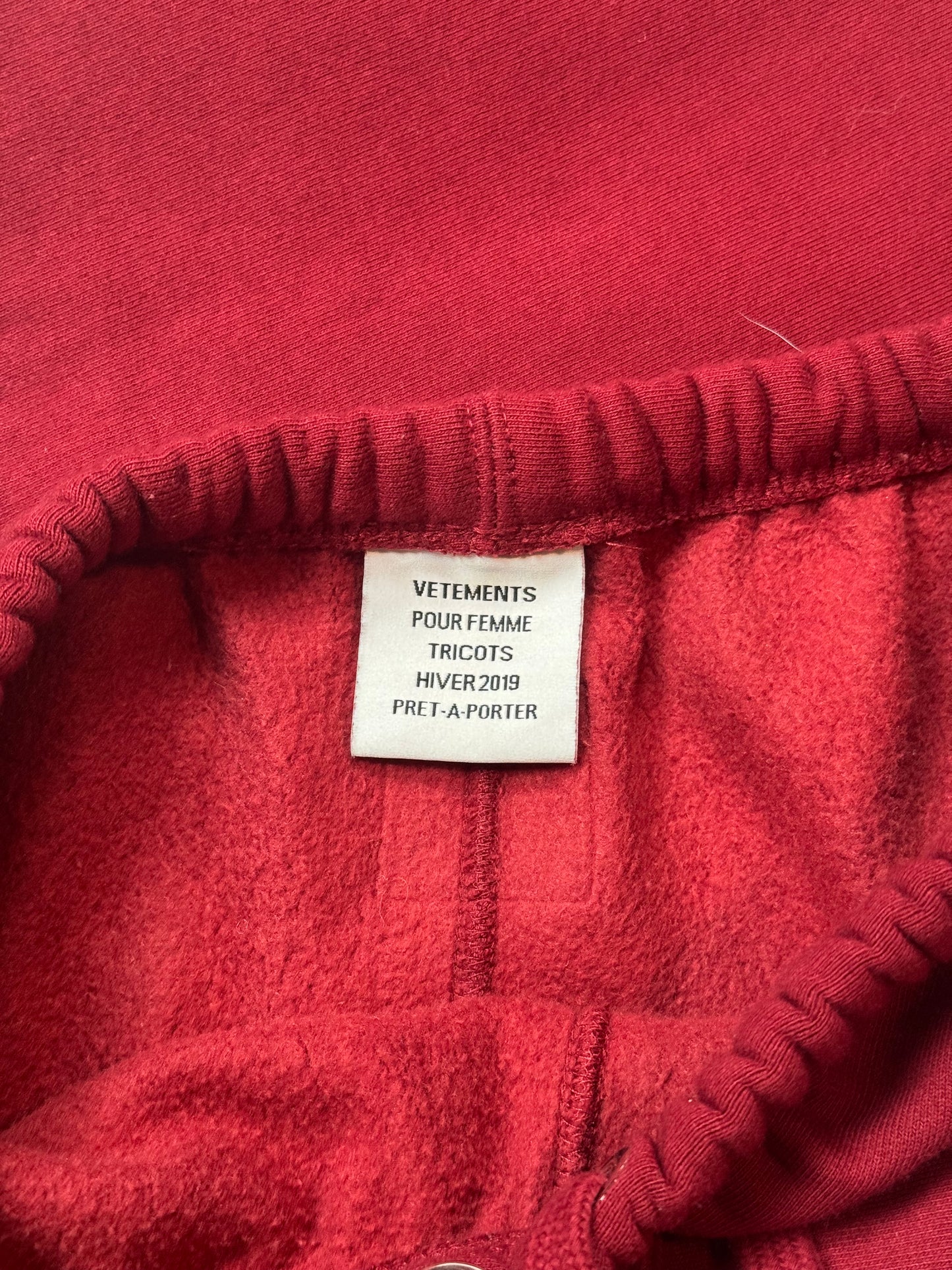 AW19 Vetements Red Spellout Sweatpants