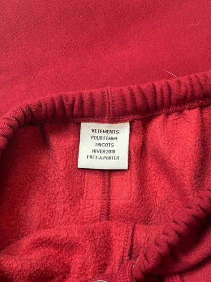 AW19 Vetements Red Spellout Sweatpants