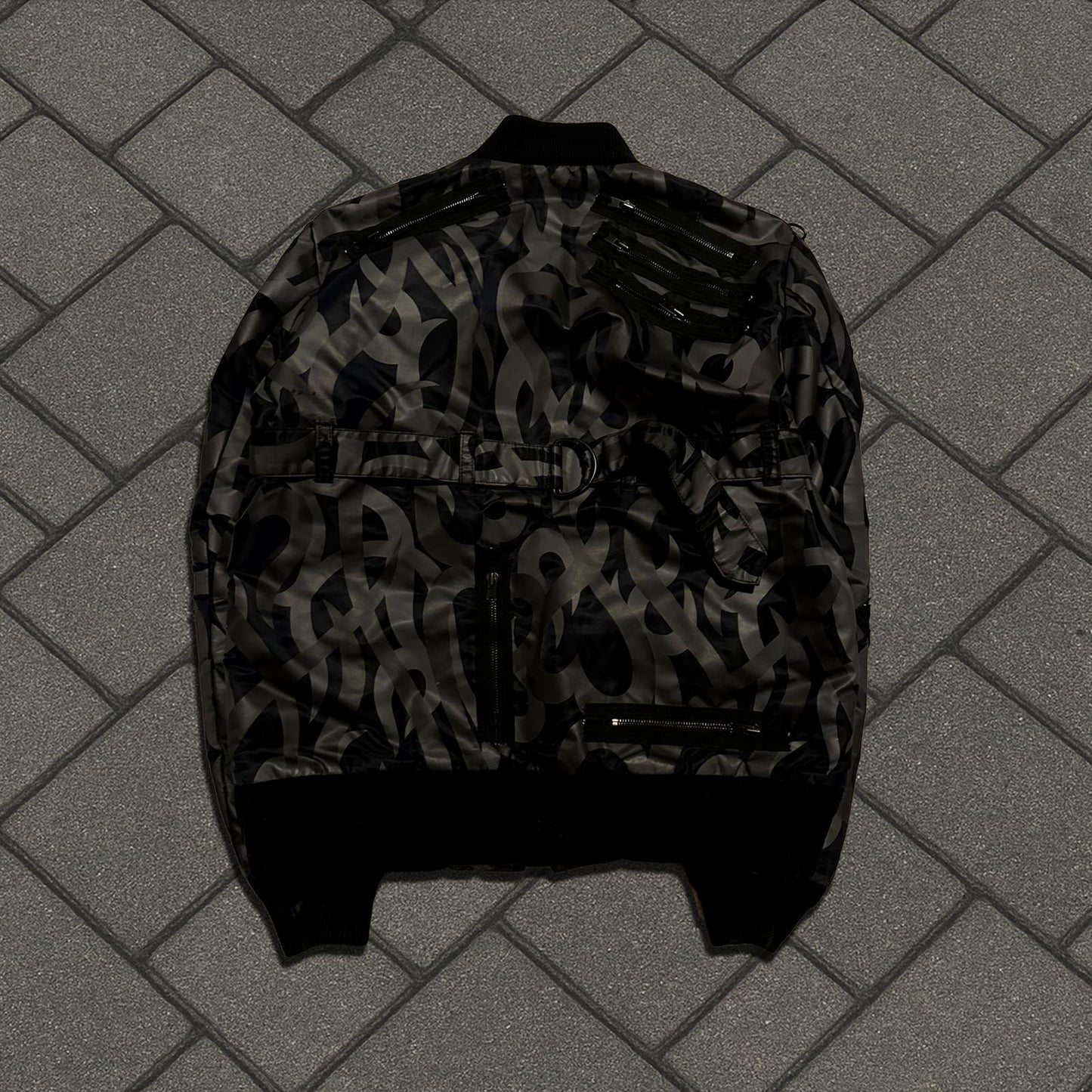 AW04 Number (N)ine Black Tribal Camo Bondage Bomber Jacket