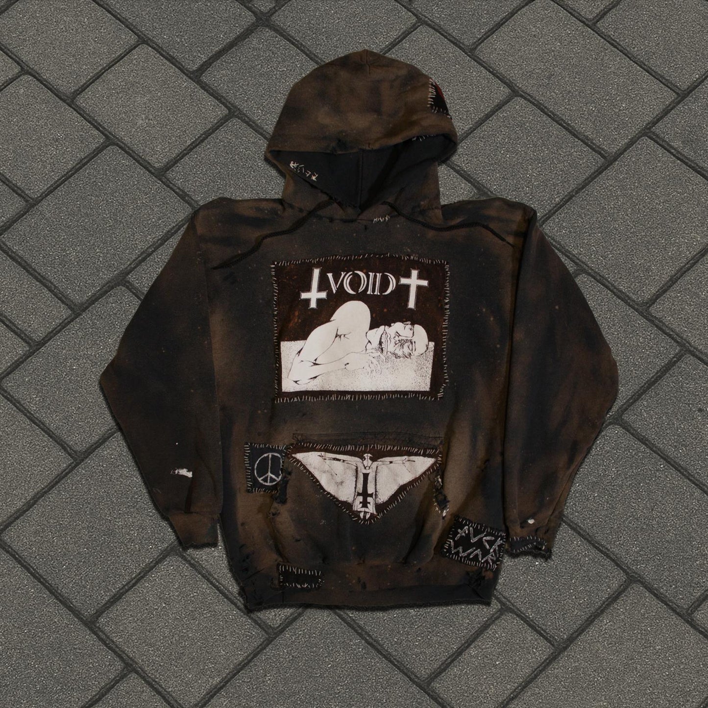 Thrashed Punk Patchwork Hoodie