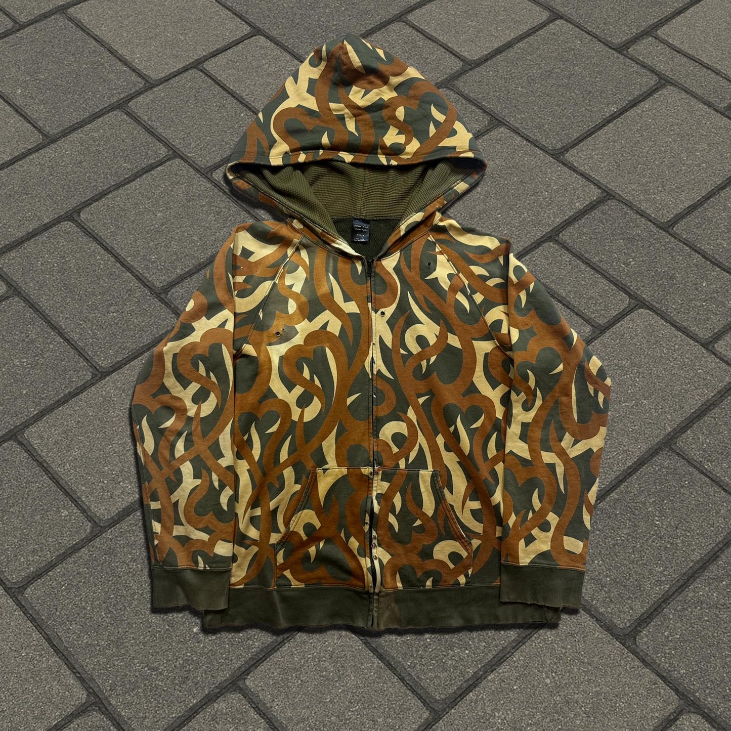 AW04 Number (N)ine Green Tribal Camo Zip Up Hoodie
