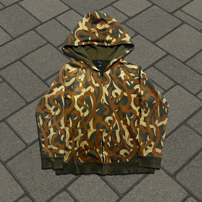 AW04 Number (N)ine Green Tribal Camo Zip Up Hoodie