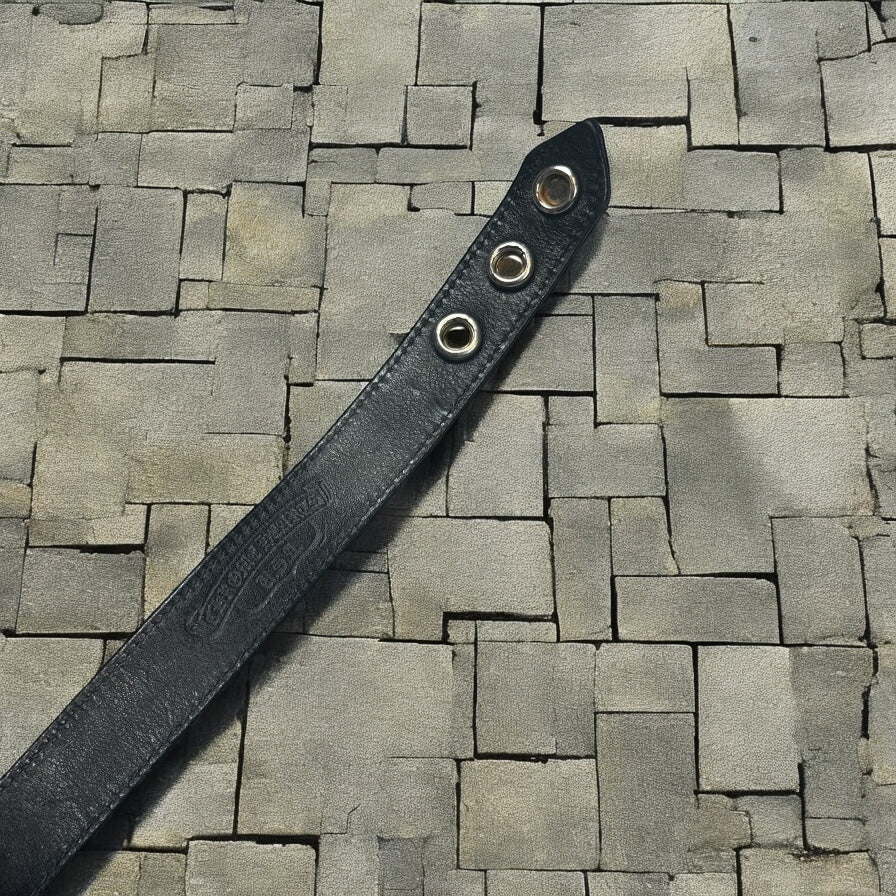Chrome Hearts Black Leather Heart 3 Snap Bracelet