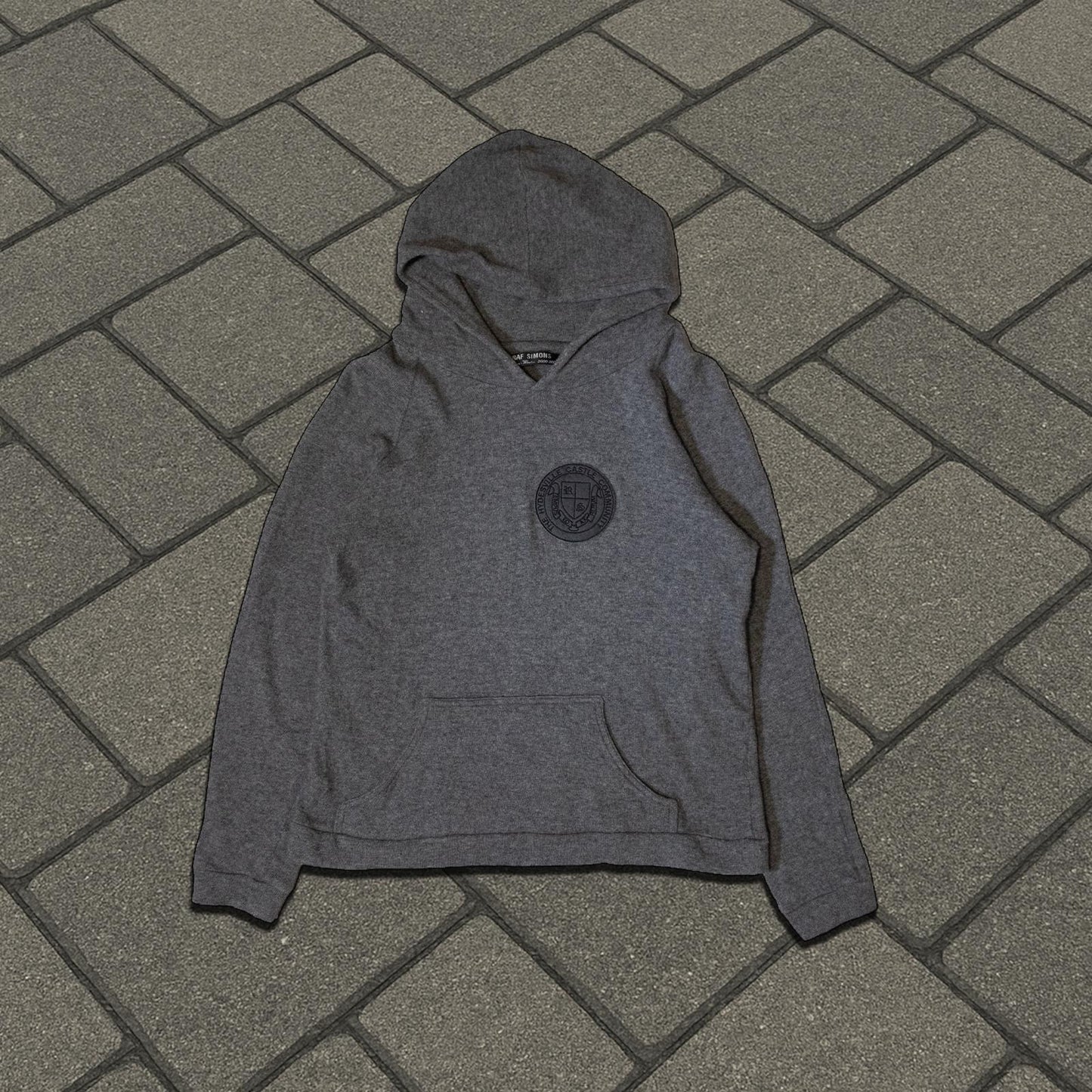 AW00 Raf Simons Grey Colligate Wool Hoodie